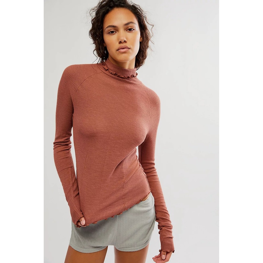 NWOT Free People Intimately Make It Easy Waffle Mock Neck Top Dusty Rose Sz. XS
